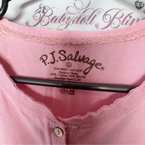 PJ Salvage Pink Long Sleeve dress nighty gown sleep pajamas pjs lace detail - Picture 5 of 6